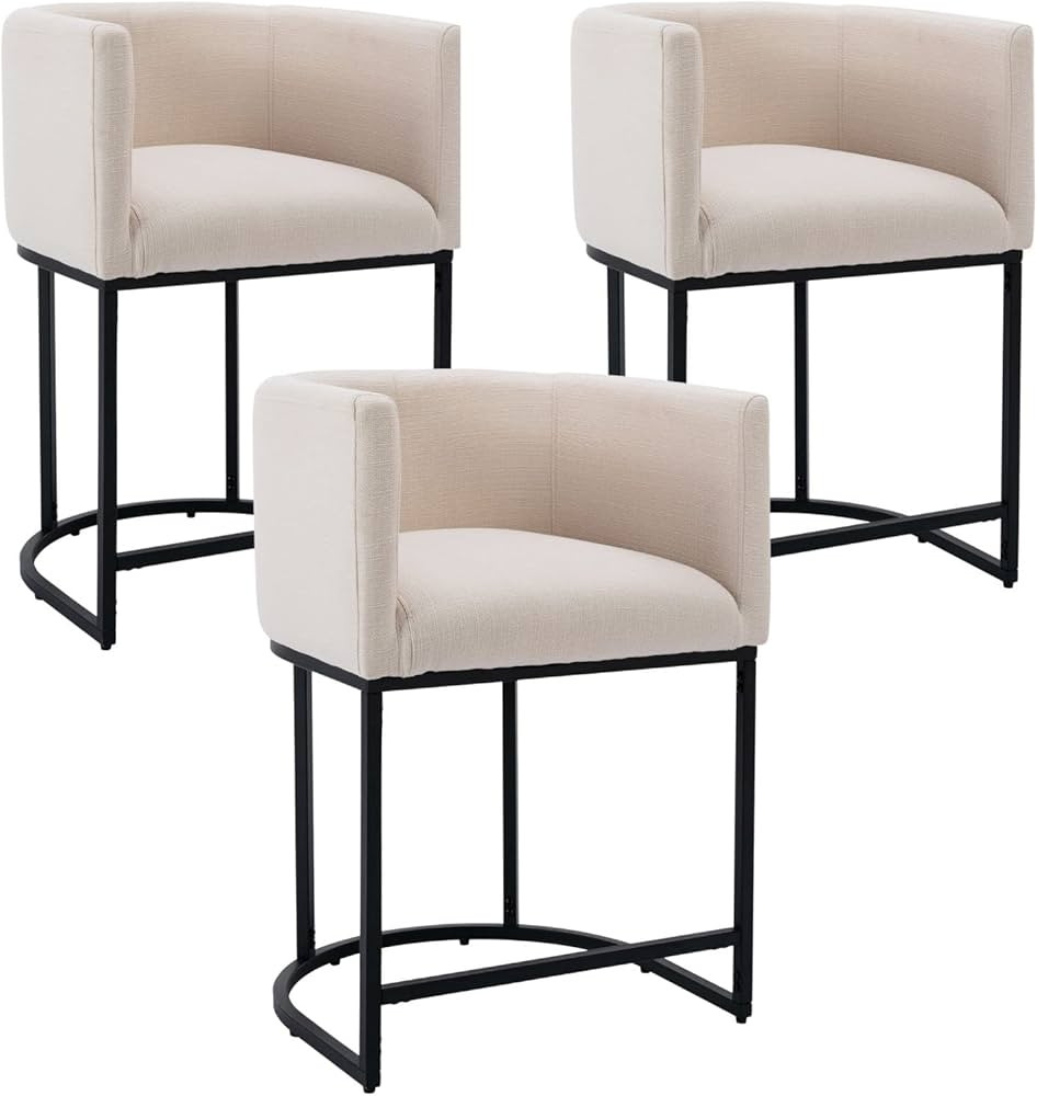 Modern Counter Height Linen Fabric Upholstered Counter Stools Set of 3, 24 inch Kitchen Island St... | Amazon (US)