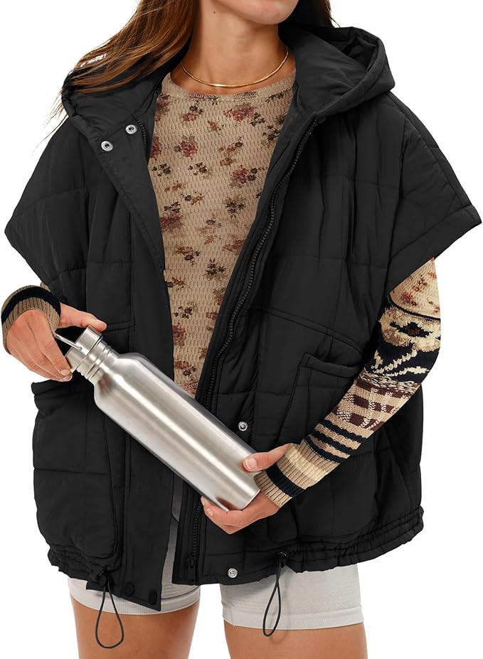 Gacaky Quilted Vest for Women Oversized Stand Collar Cap Sleeve Puffer Jacket Warm Button Zip Up ... | Amazon (US)