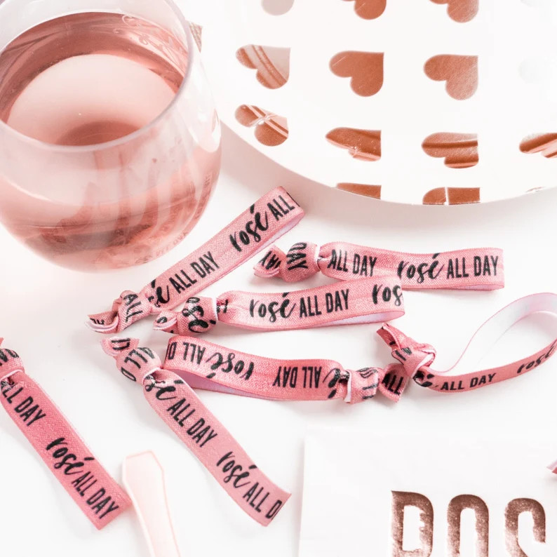 SALE 10 Pack Rosé All Day Hair Ties Wine Tour Birthday Favor, Girls Wine Tour Weekend, 30th 40th... | Etsy (US)