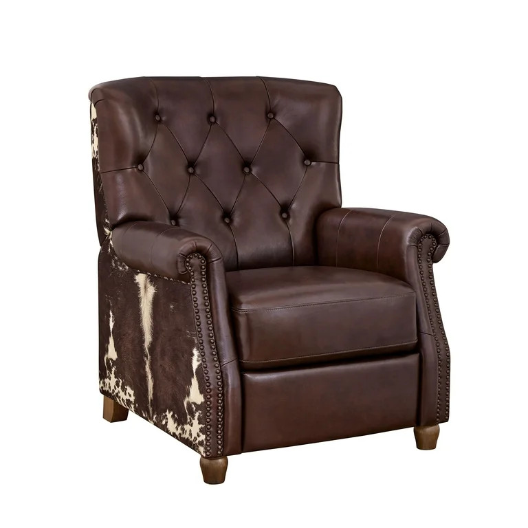 Pioneer Woman Harper Pushback Leather Recliner, Whiskey & Faux Cowhide Upholstery | Walmart (US)