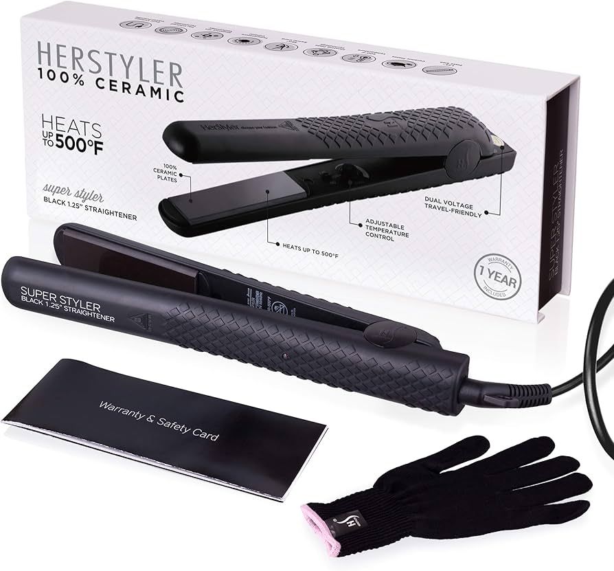 Herstyler Superstyler Onyx Ceramic Flat Iron, Ceramic Hair Straightener With Adjustable Temperatu... | Amazon (US)
