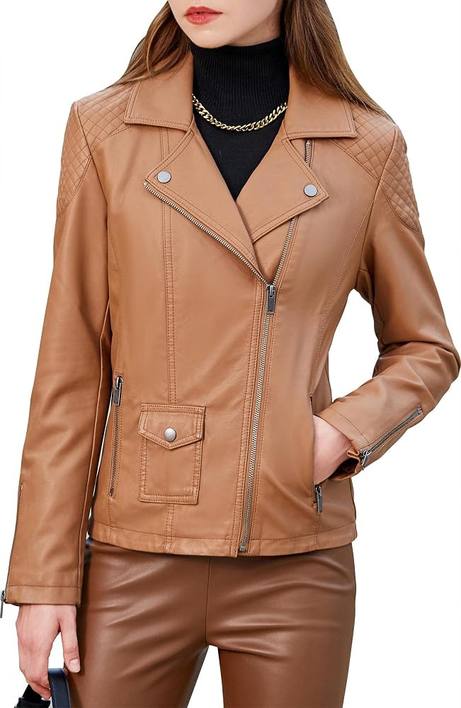 S P Y M Women's Faux Leather Fashion Quilted Moto Biker Jacket Plus size and Regular Size | Amazon (US)