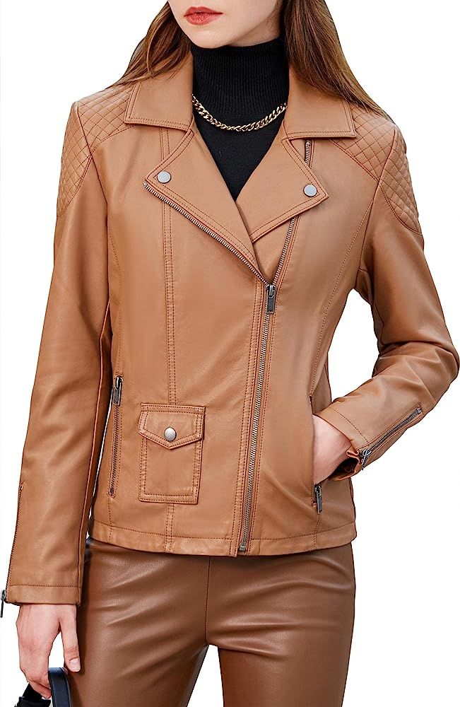 S P Y M Women's Faux Leather Fashion Quilted Moto Biker Jacket Plus size and Regular Size | Amazon (US)