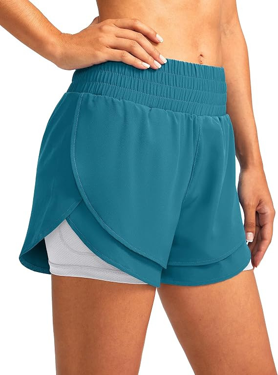 Soothfeel Women's 2 in 1 Running Shorts High Waisted Athletic Shorts Exercise Gym Workout Shorts ... | Amazon (US)