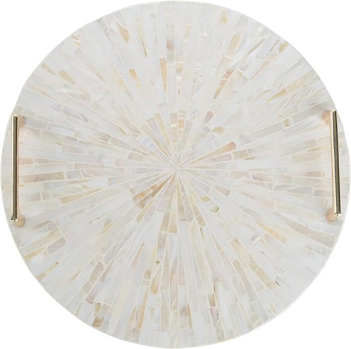 PEMAR Mother of Pearl Decorative Tray, 13"" Round with Gold Metal Handles, Vanity/Perfume/Trinket... | Amazon (US)