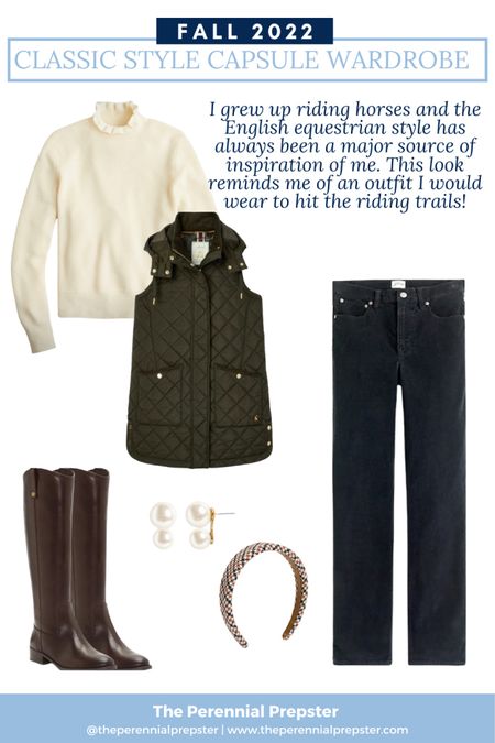 Fall outdoor classic style outfit idea / English countryside / equestrian style / quilted vest / tall riding boots / houndstooth plaid headband / preppy style / classic timeless style 

#LTKstyletip #LTKSeasonal