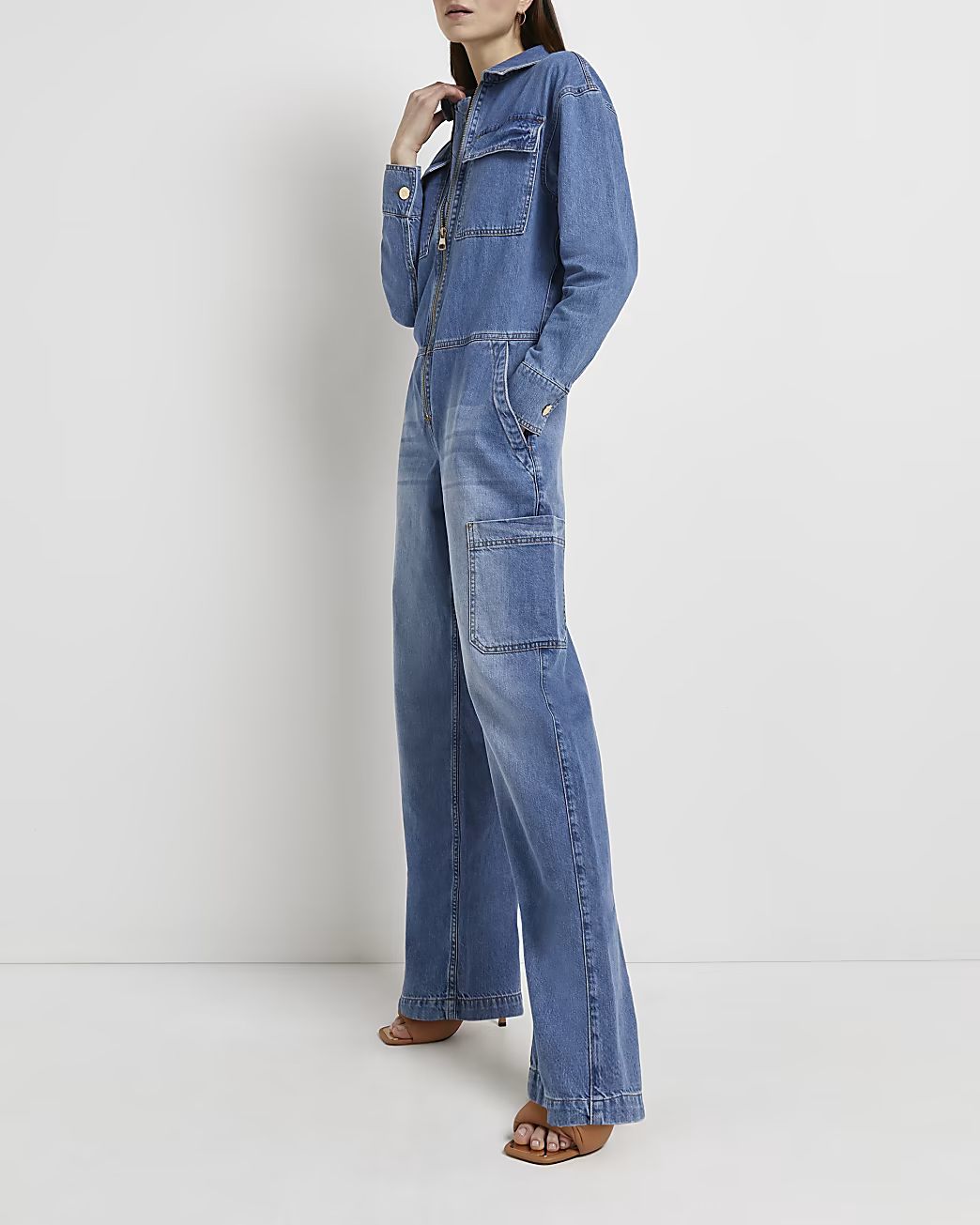 River Island Womens Blue denim jumpsuit | River Island (US)