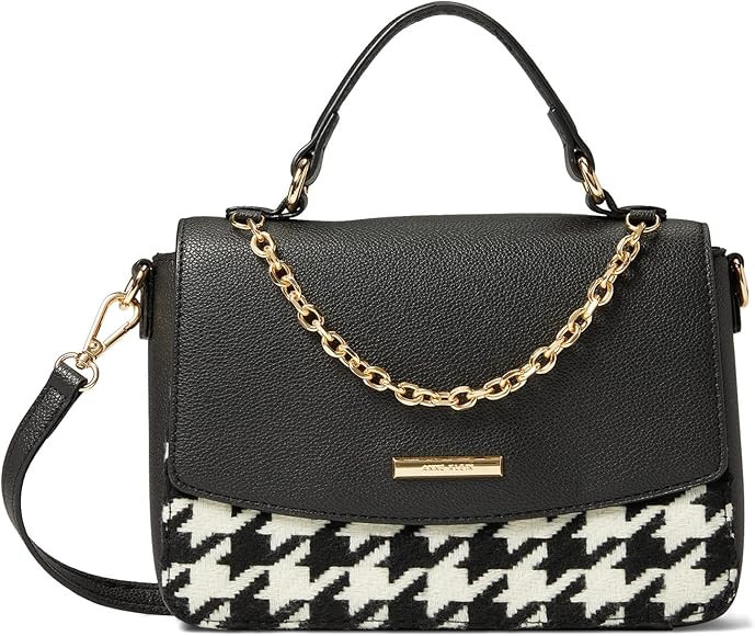 Anne Klein top Handle Satchel w/Swag Chain, Black-White Houndstooth w/Black | Amazon (US)