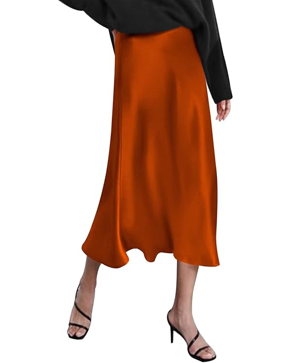 Zeagoo Skirts for Women High Waist Skirt Elegant Midi Skirt Satin | Amazon (US)