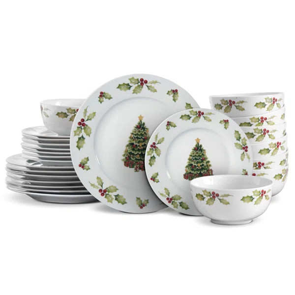 Winter Blooms Set of 4 Holiday Dinner Plates – 11" Romantic Ceramic Christmas Plates with Poins... | Wayfair North America