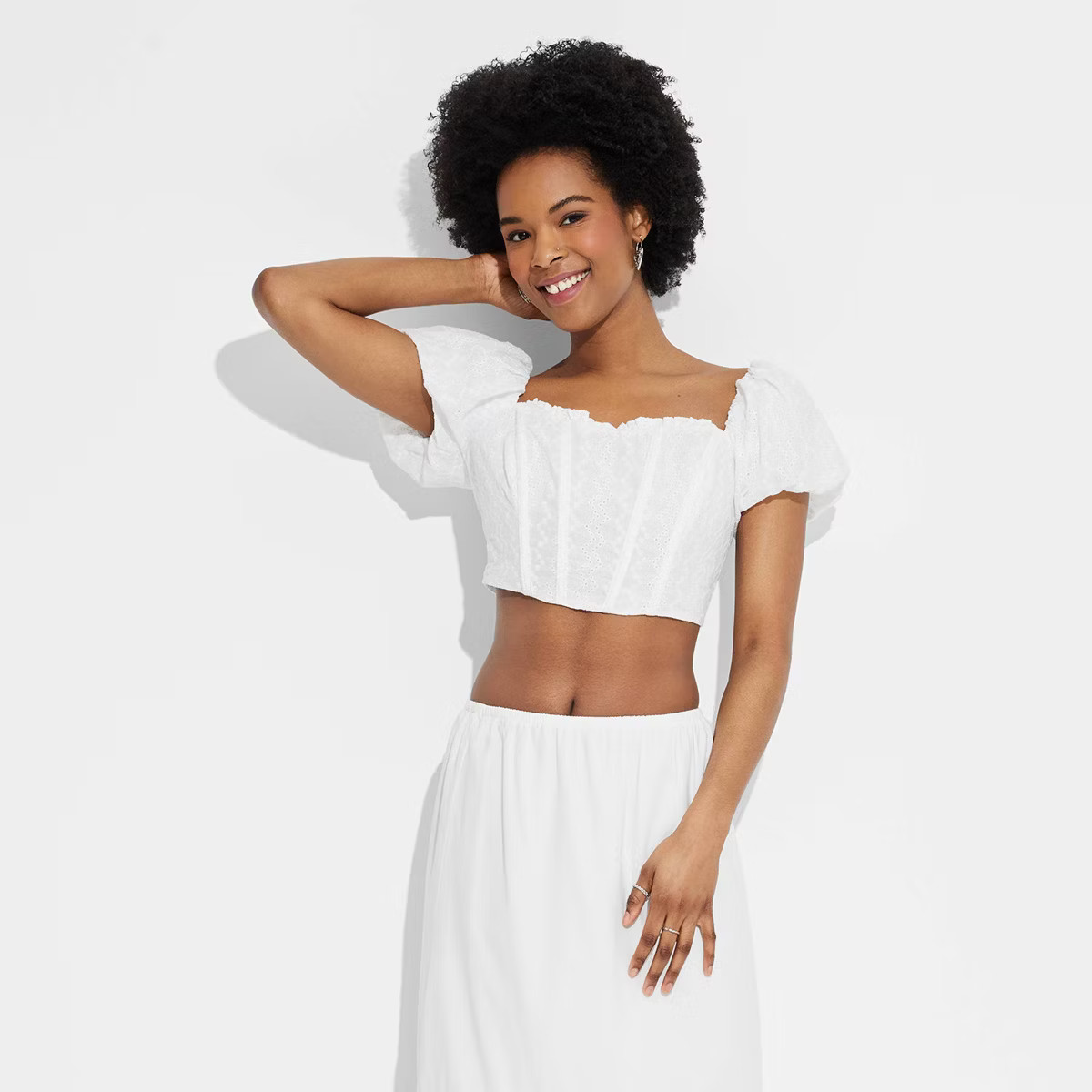 Women's Puff Cap Sleeve Eyelet Corset Top - Wild Fable™ | Target