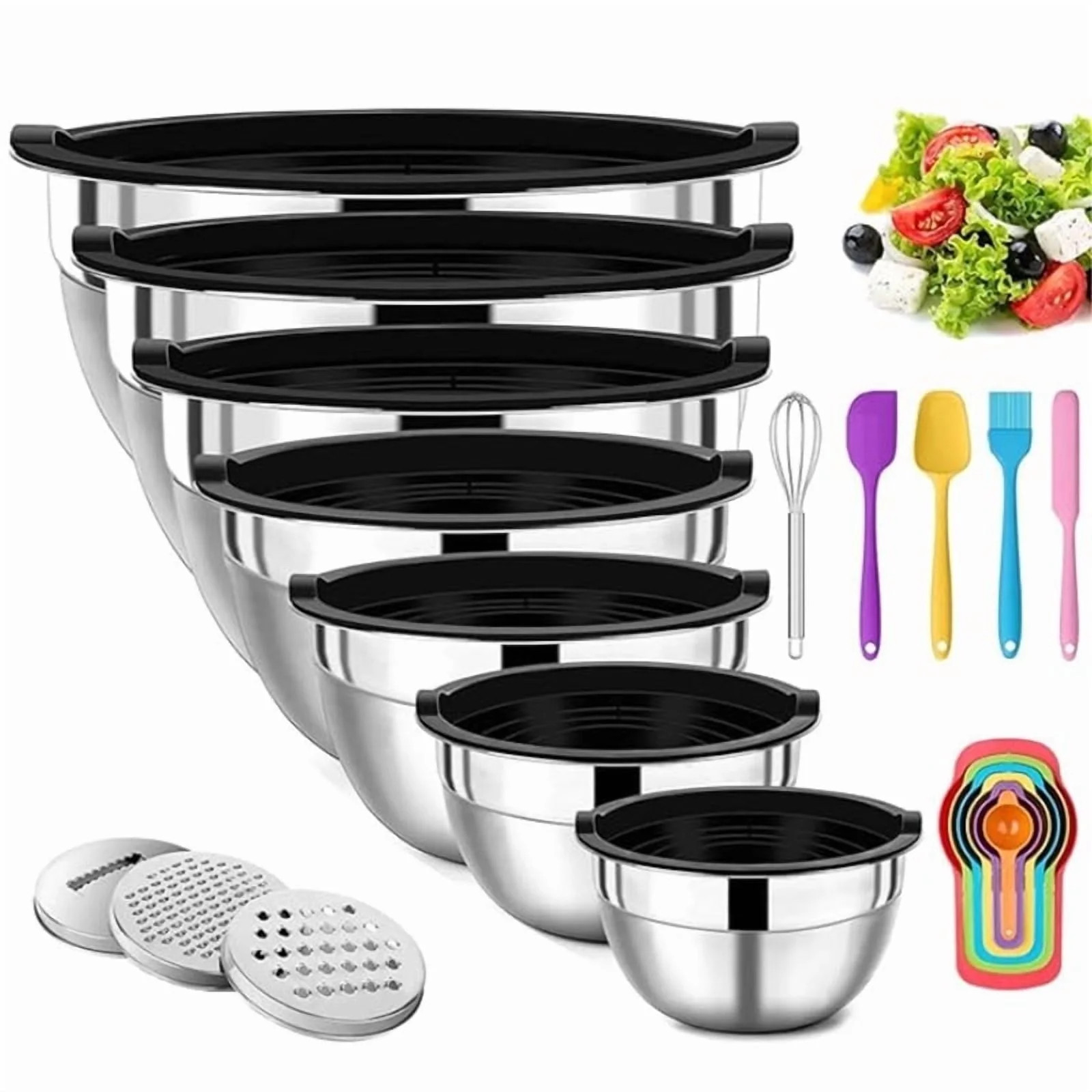 Zmleve 28-Piece Stainless Steel Mixing Bowls with Lids - Nesting Metal Mixing Bowls with Lids, Me... | Walmart (US)