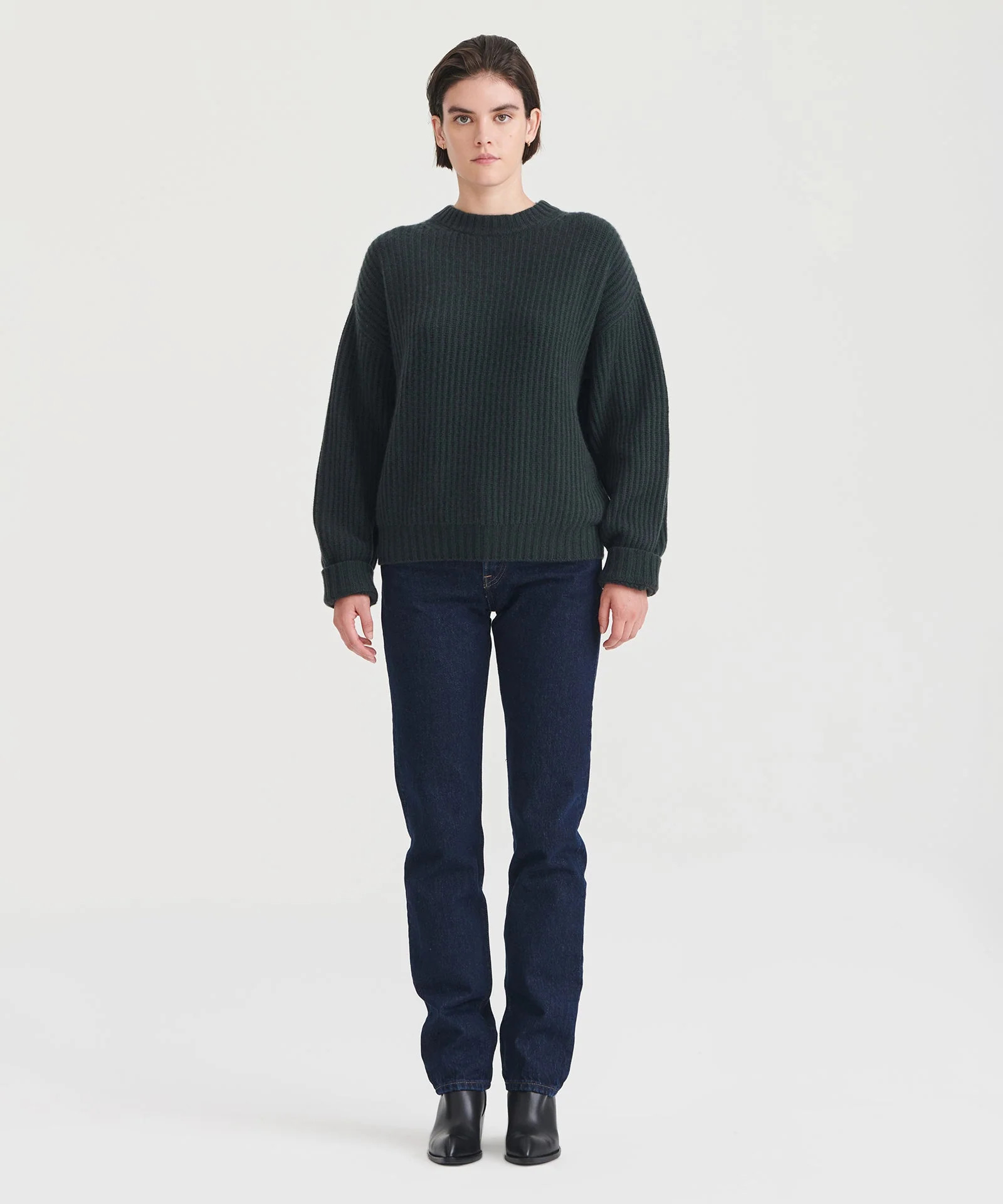 Super Luxe Cashmere Fisherman Sweater in Pine | NAADAM