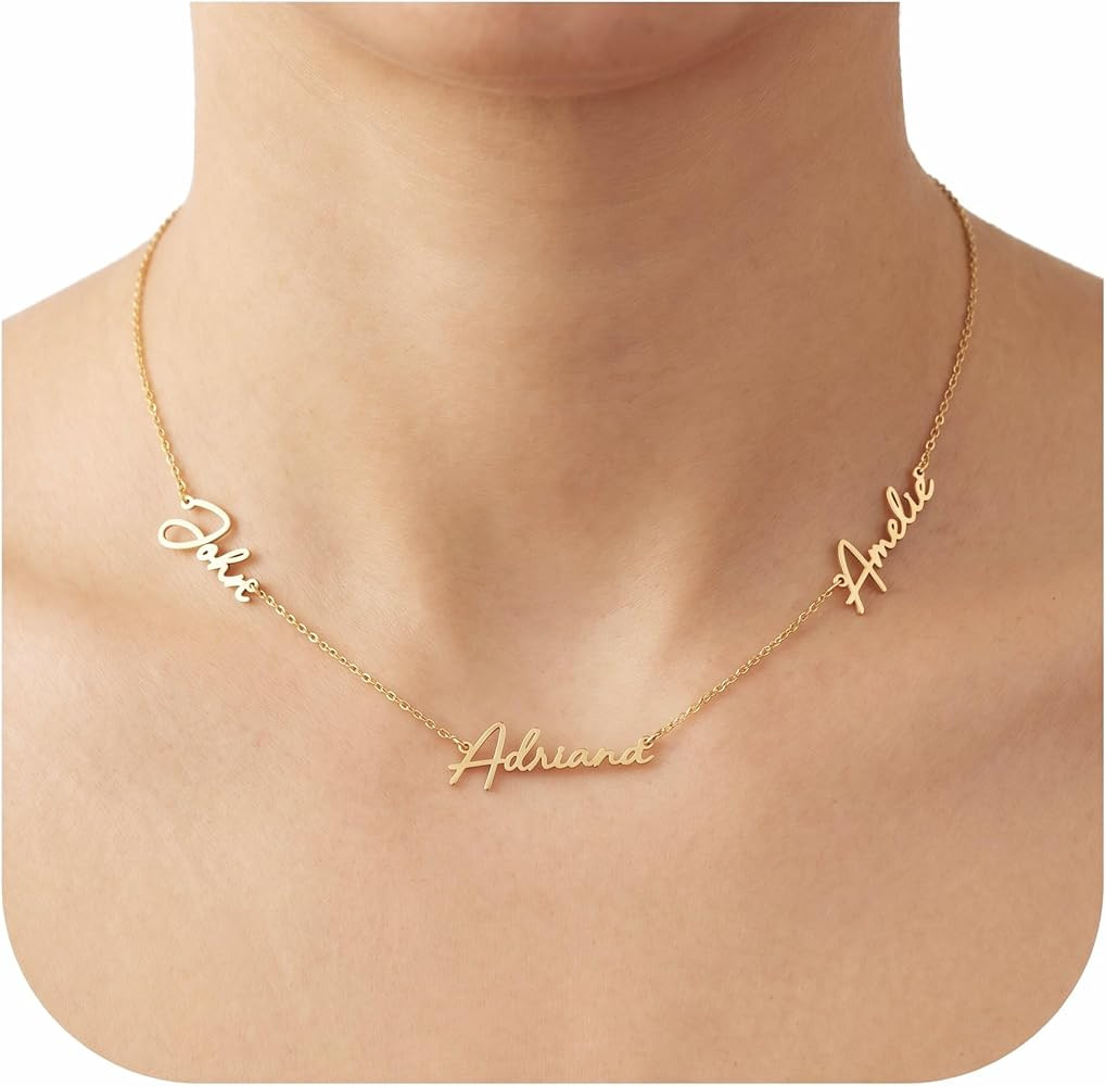 9K 14K Solid Gold Personalized Multi Name Necklace for Women - 1 to 6 Custom Names, 14-24 Inch, H... | Amazon (US)