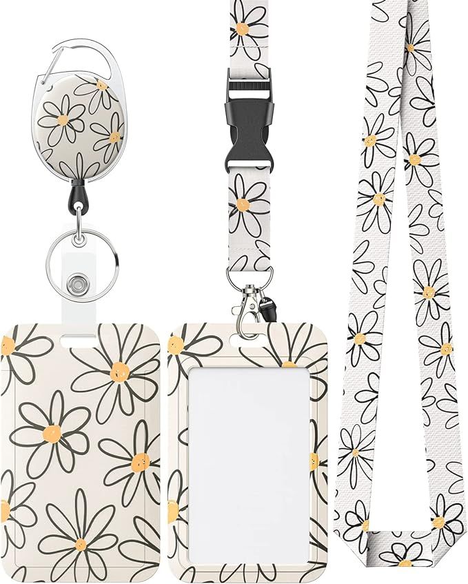 Uniclife Floral Sliding Badge Holder White Flower Plastic Case with Retractable Badge Reel Carabi... | Amazon (US)