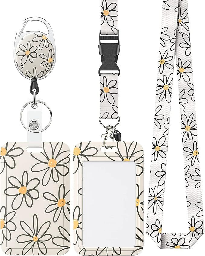 Uniclife Floral Sliding Badge Holder White Flower Plastic Case with Retractable Badge Reel Carabi... | Amazon (US)