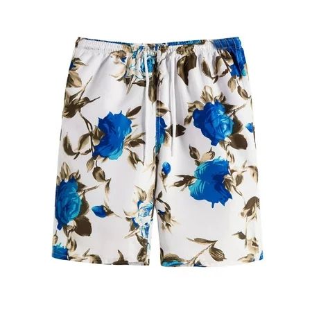 Grianlook Mens Classic Fit Elastic Waisted Beach Shorts High Waist Floral Print Beachwear Vacation W | Walmart (US)