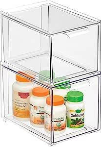 mDesign Plastic Stackable Bathroom Storage with Pull Out Bin Organizer Drawer for Cabinet, Vanity... | Amazon (US)