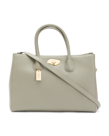 Leather Tote With Pebble Clasp Fastening | TJ Maxx