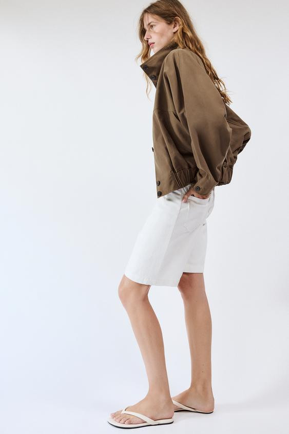 Zara - High Neck Jacket With Elastic Hem - Brown - S - Woman | Zara AU
