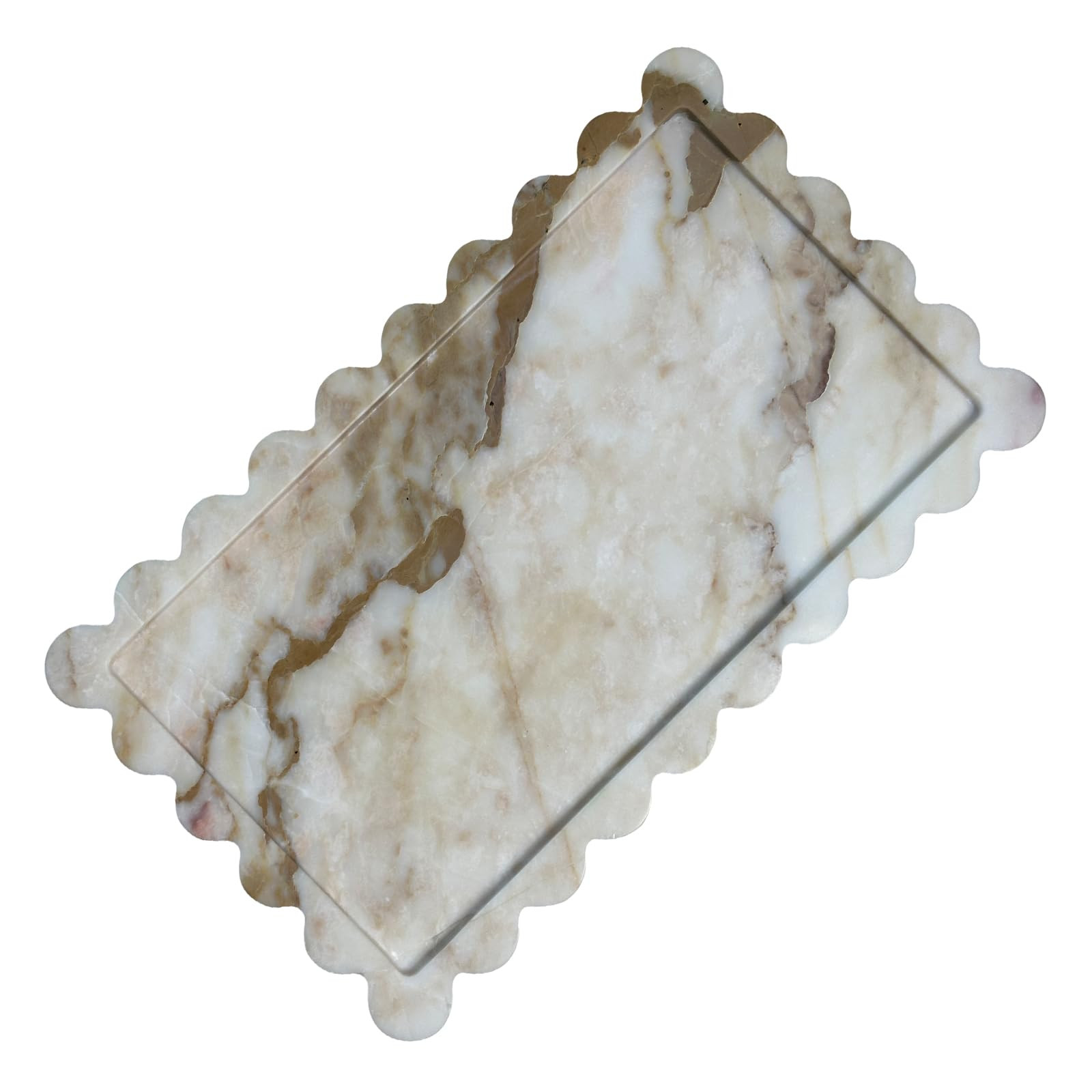 13.4 x 8 inch Large Marble Tray with Scalloped Edge, Rectangle Decorative Tray for Dresser Home D... | Amazon (US)
