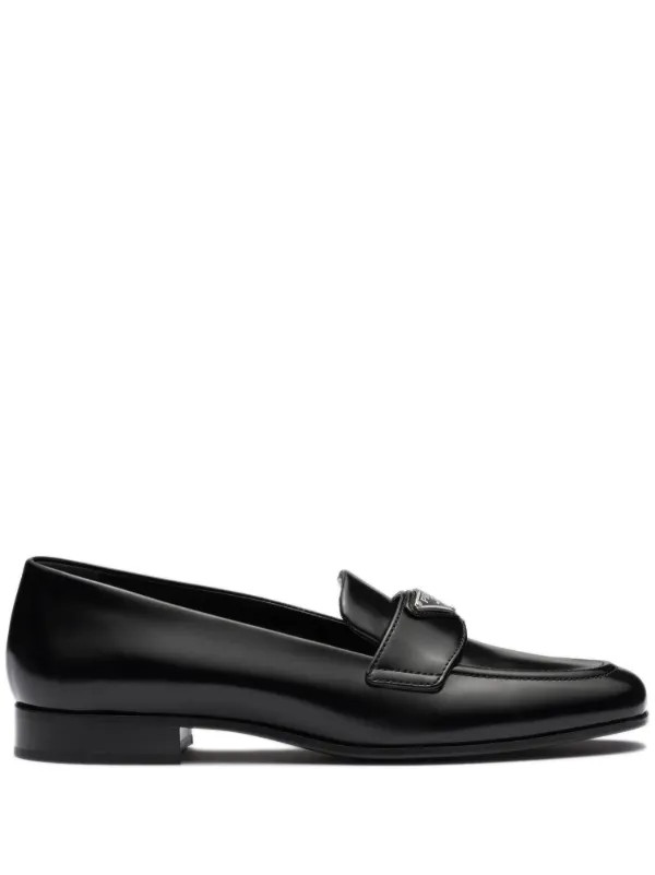 Prada logo-plaque Leather Loafers - Farfetch | Farfetch Global