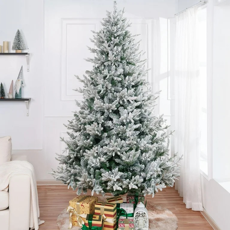 Naomi Home 7.5ft Frosted Christmas Tree with Lights, Realistic Snow Flocked Christmas Tree Prelit... | Walmart (US)