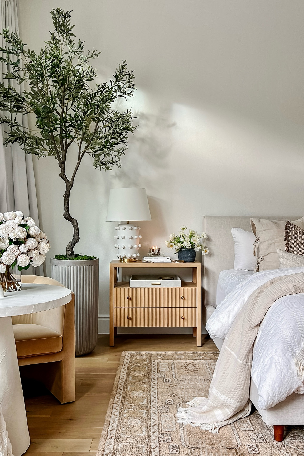 Nightstand 

Tree, lamp, rug, chair 

#LTKstyletip #LTKhome #LTKfamily