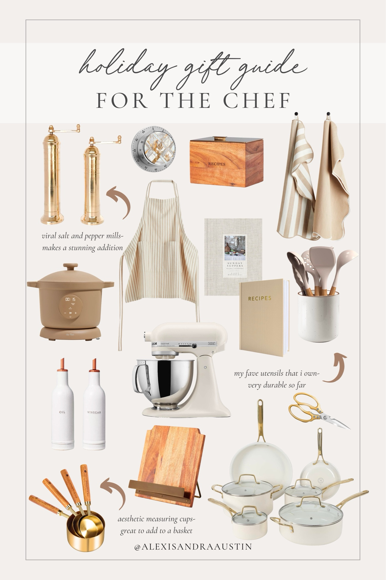 Holiday gift guide for the chef! Aesthetic and functional finds for those that love to be in the kitchen 

Holiday gift guide, for the chef, holiday gifting, neutral kitchen finds, stocking stuffers, kitchen time, recipe box, book stand, KitchenAid, utensil set, oil dispenser, kitchen scissor, pan set, gold detail, found it on Amazon , Target style, decor book, salt and pepper mill, shop the look!

#LTKGiftGuide #LTKHoliday #LTKSeasonal