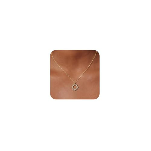 CHESKY Pendant Necklace for Women, Dainty 14k Gold Plated Cubic Zirconia Sun Necklace for Women Cute Minimalist Drop Choker Necklace Simple Gold Charm Necklace Jewelry Gifts for Women | Amazon (US)