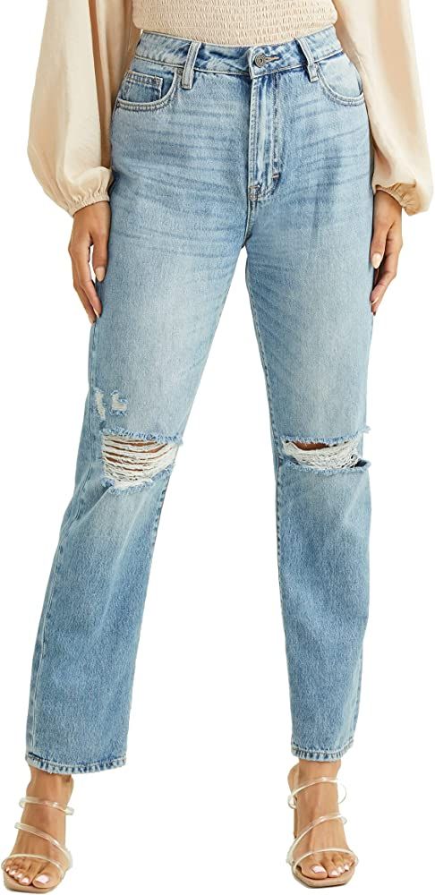 ALTAR'D STATE Women's High Rise Jeans, Ripped Denim with Zipper Closure, Blue and Black | Amazon (US)