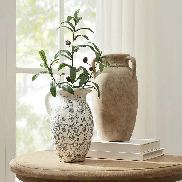 My Texas House 9" Ivory Scroll Pattern Ceramic Pitcher Vase | Walmart (US)