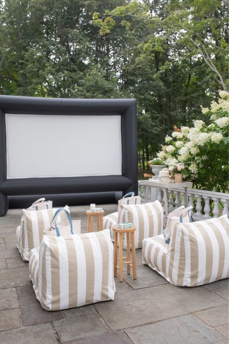 The summer I turned pretty watch party 

Outdoor movie, movie screen, outdoor screen, outdoor bean bag chairs, stripe bean bags

#LTKFind #LTKparties #LTKhome