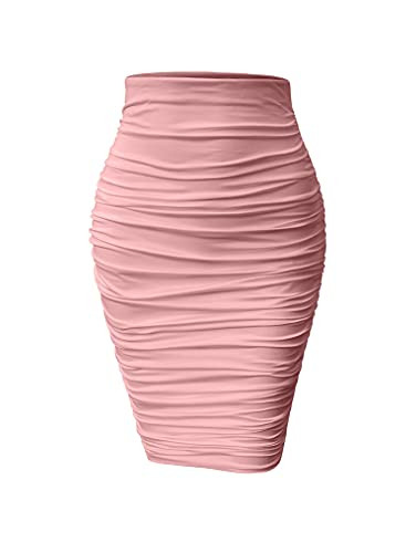 YMDUCH Women's Sexy Ruched Bodycon Elasticity Tight Casual Club Pencil Skirt Pink | Amazon (US)