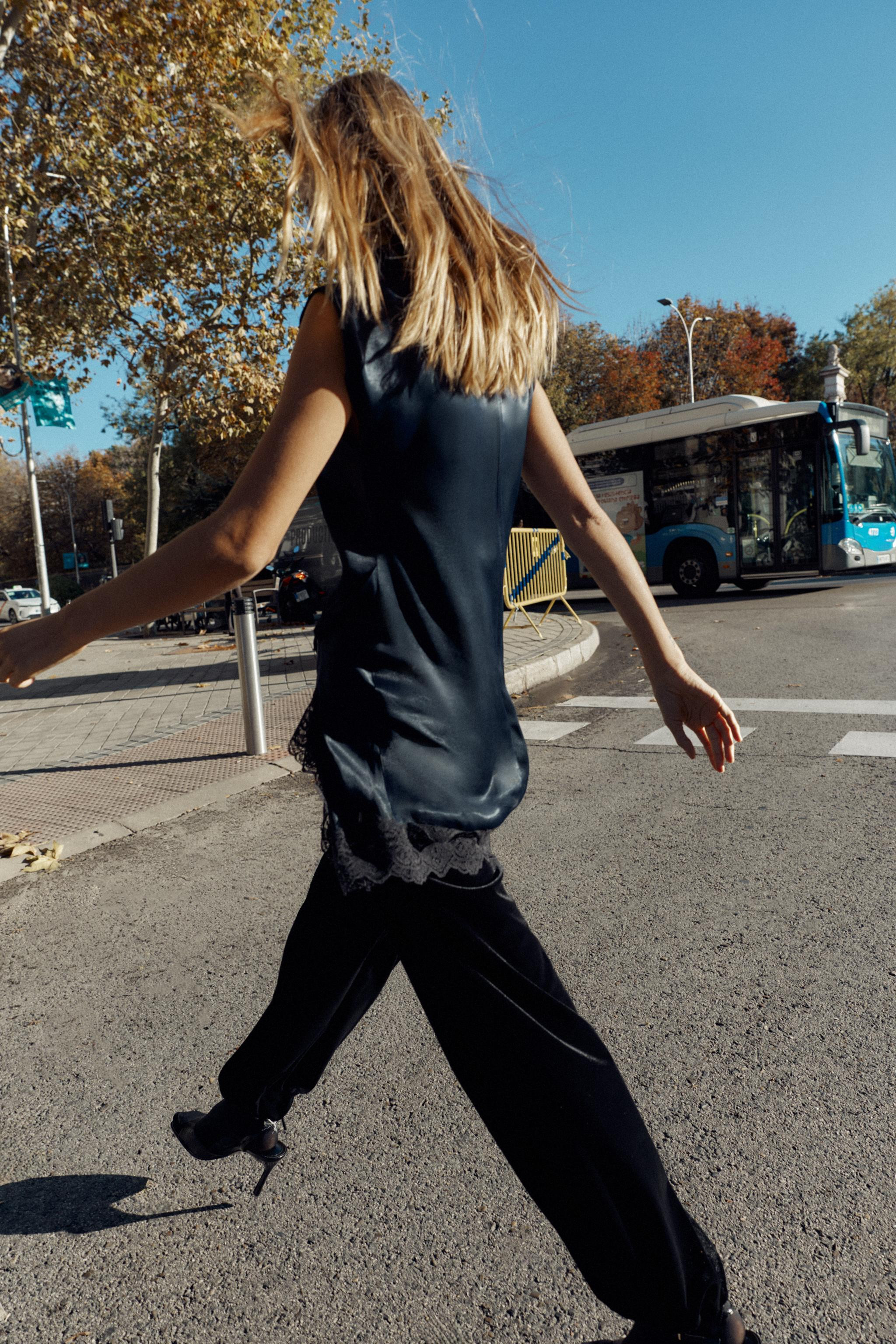 COMBINATION SATIN EFFECT LACE MINI DRESS | Zara US