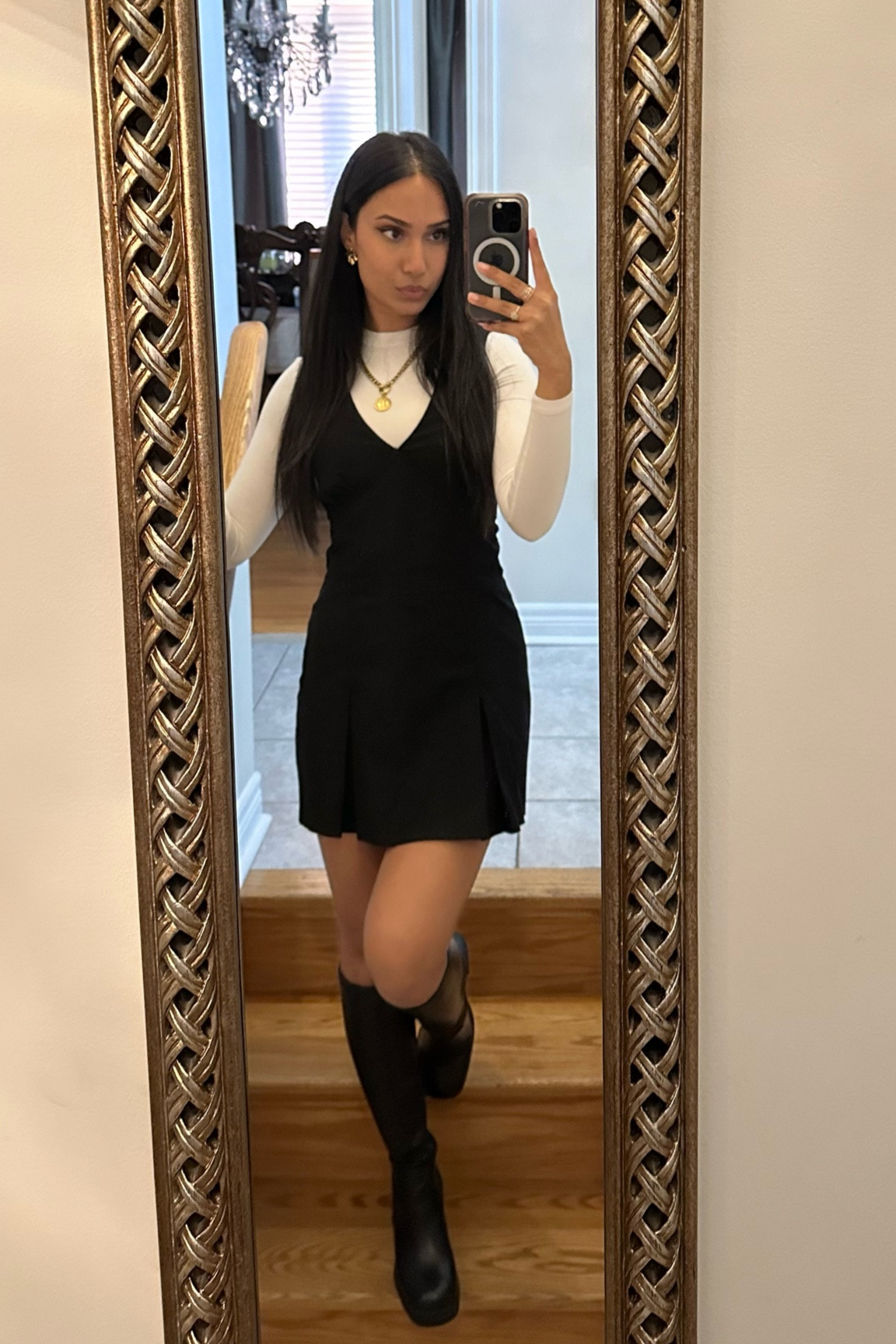 Simple and easy fall outfit! Wearing a black dress from Simons, part of their Ground Yourself campaign where $5 from each piece purchased supports youth mental health. Shop the look now! 

#LTKautumn #FashionMonth #LTKstyletip