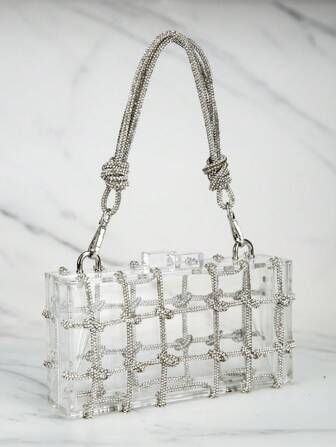 Mini Clear Rhinestone Decor Box Bag For Party, Perfect Bride Purse For Wedding, Prom & Party Even... | SHEIN
