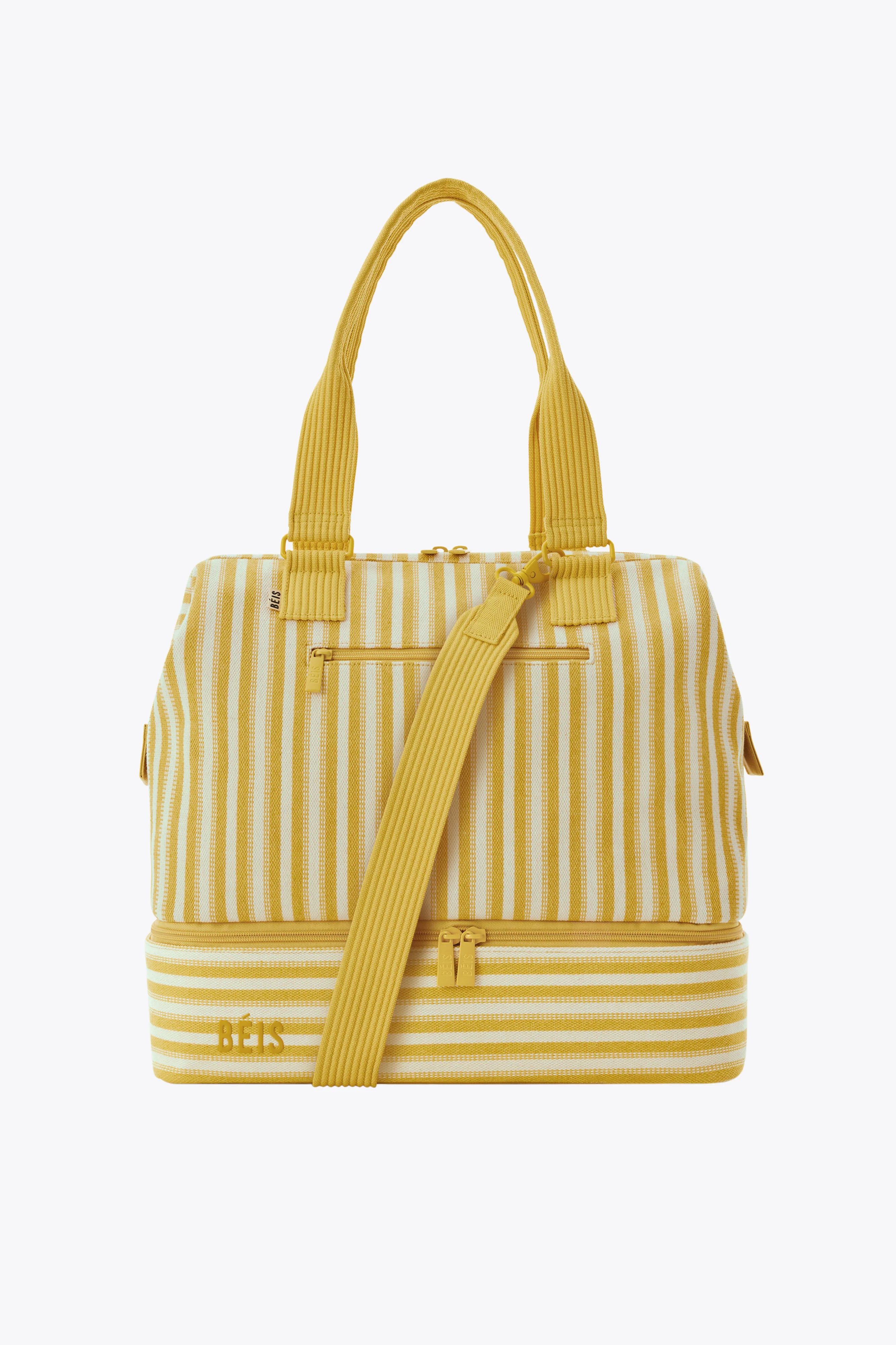 BÉIS 'The Mini Weekender' in Honey Stripe - Yellow Striped Small Weekend & Overnight Bag | BÉIS Travel