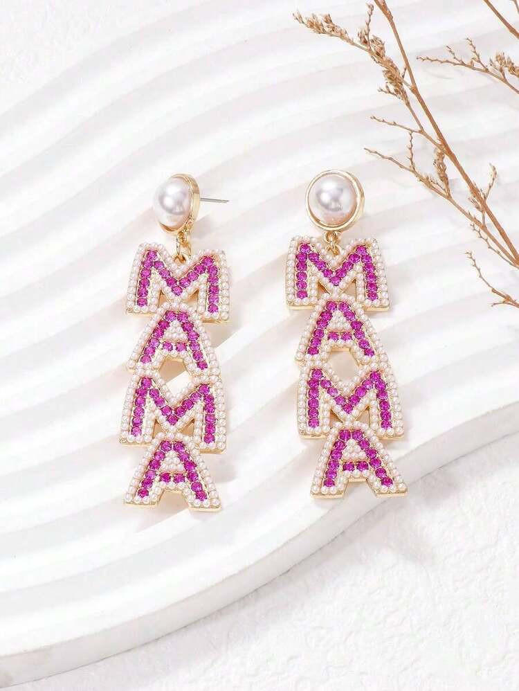 Juran 1 Pair Pearl Letter "MAMA" Earrings, Mother's Day Gift | SHEIN