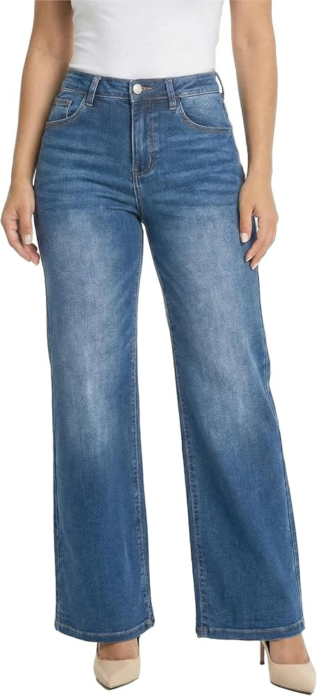 BlueMoment High Waisted Wide Leg Jeans for Women Stretchy Baggy Jean Trendy BBL Jeans Raw Hem Loo... | Amazon (US)