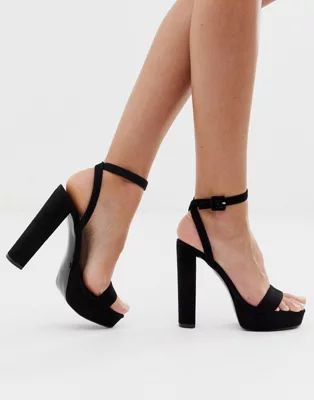ASOS DESIGN Nutshell platform barely there heeled sandals in black | ASOS US