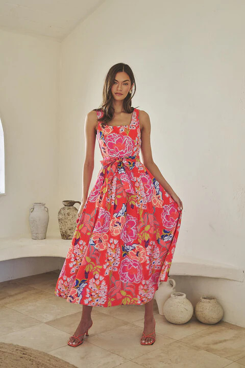 Rayen Sleeveless Midi Dress Dercy Floral | Sugarlips