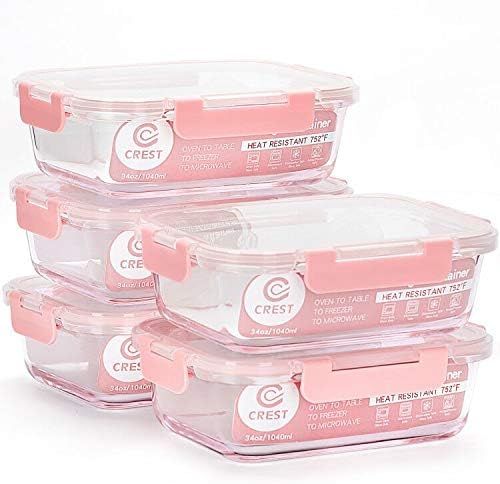 Glass Meal Prep Containers [5-Pack, 34Oz] - Food Storage Containers with LIFETIME Lids - Food Sto... | Amazon (US)
