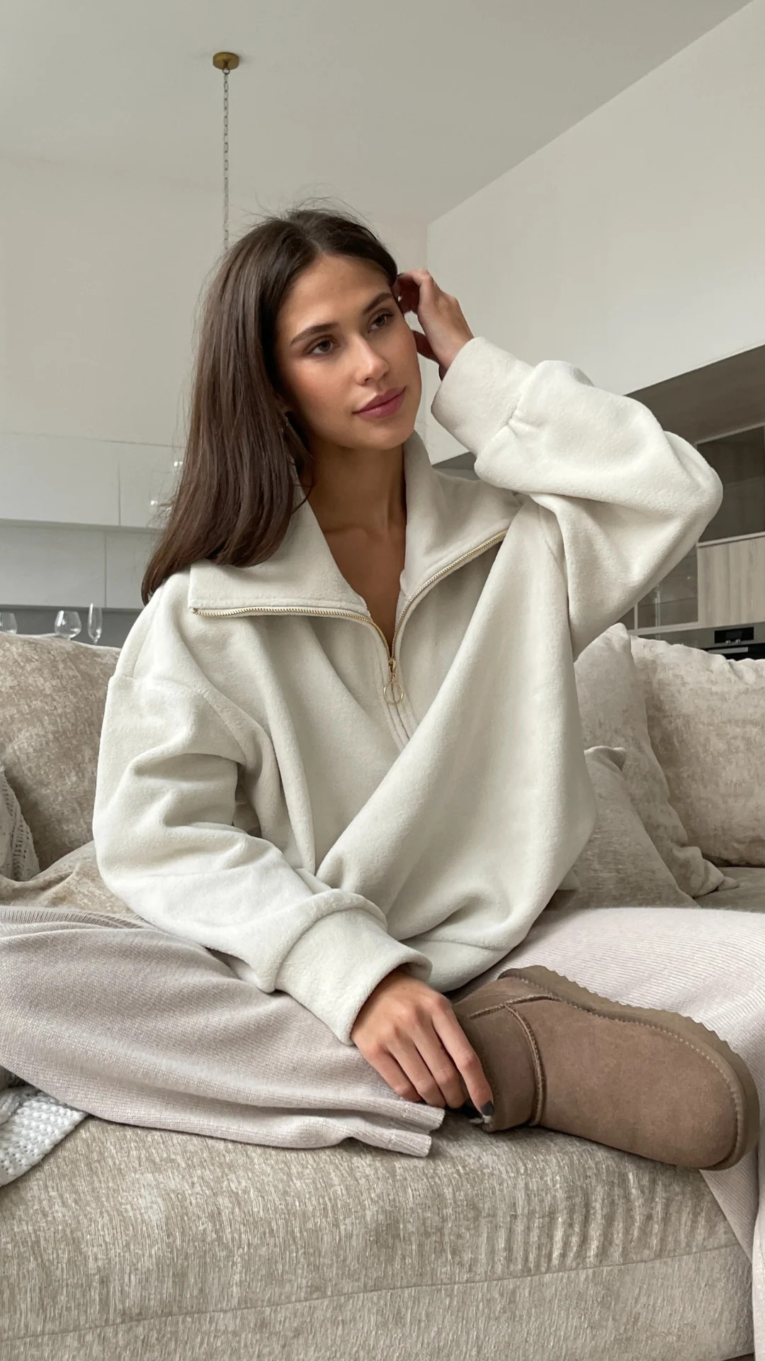 SOPHIE HALF ZIP SWEATER - OFF WHITE | Charli