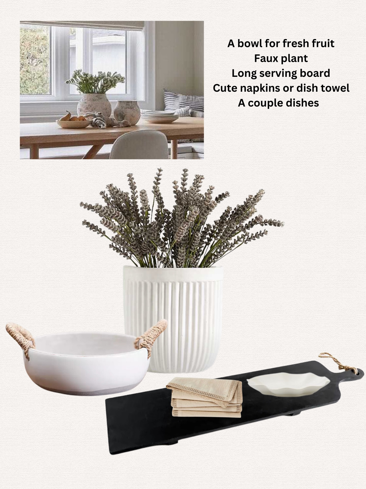 Modern transitional dining room table decor that is beautiful and functional. Add some faux florals for the season and you are all set 
Kirklands home 
Target 

#LTKunder50 #LTKhome #LTKstyletip