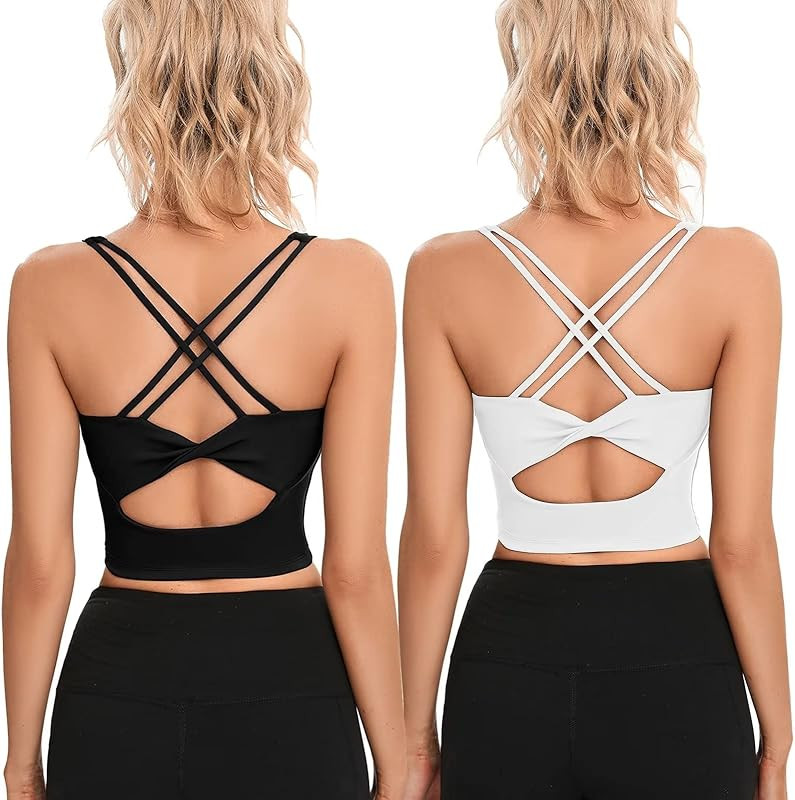 SJBYST Padded Longline Sports Bra Women Twist Tank Top Medium Support Criss-Cross Yoga Bra for Gym R | Amazon (US)