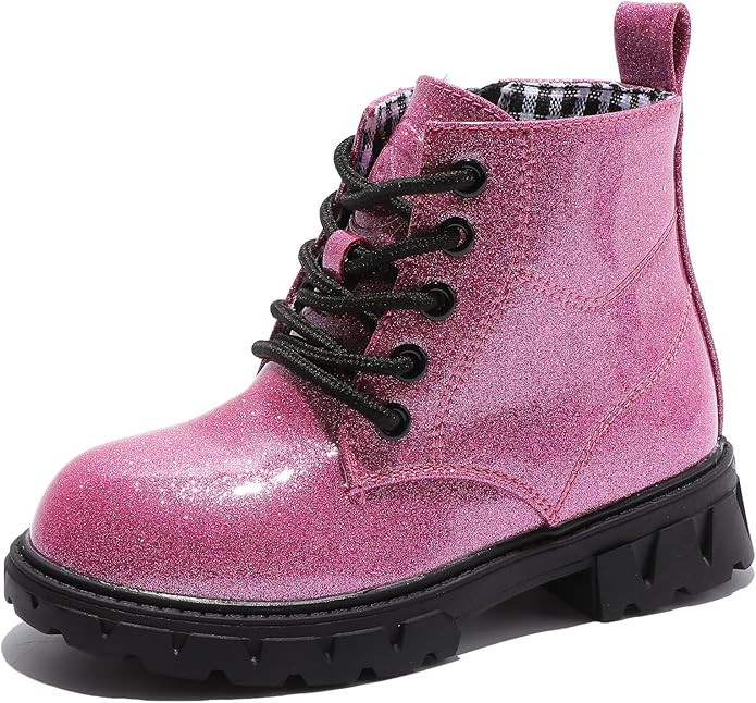 DADAWEN Boys Girls Glitter Ankle Boots Lace Up Waterproof Combat Shoes With Side Zipper for Toddl... | Amazon (US)