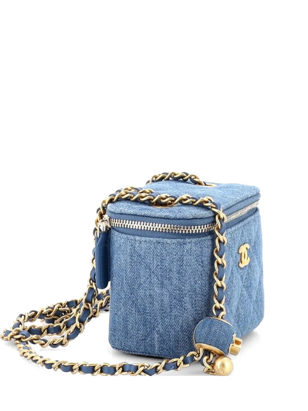 Pearl Crush Vanity Case with Chain Quilted Denim Mini clutch bag | Farfetch Global