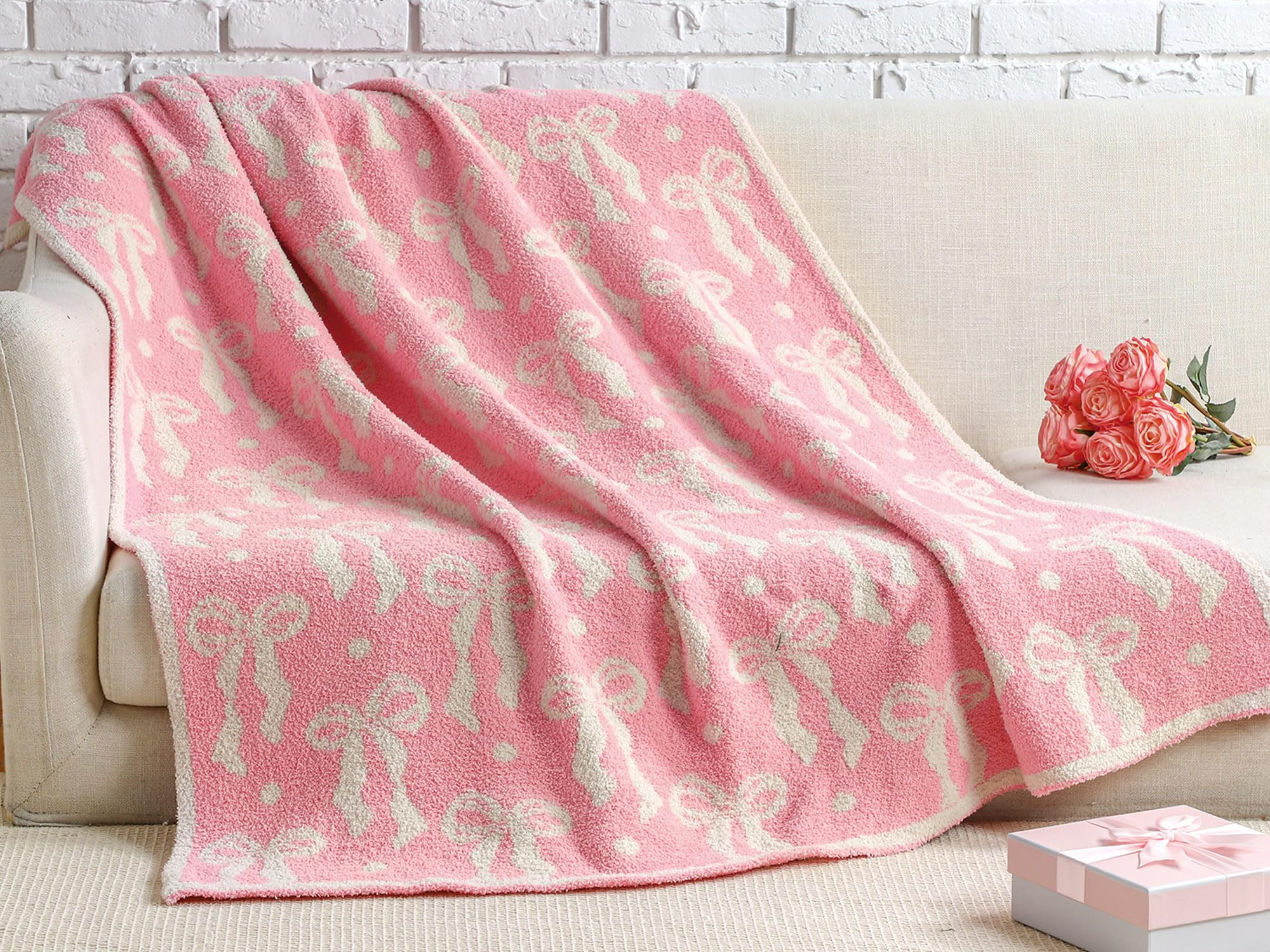 Buryeah Pink Bow Blanket Winter Soft Microfiber Bow Throw Blanket Double Sided Coquette Aesthetic... | Amazon (US)