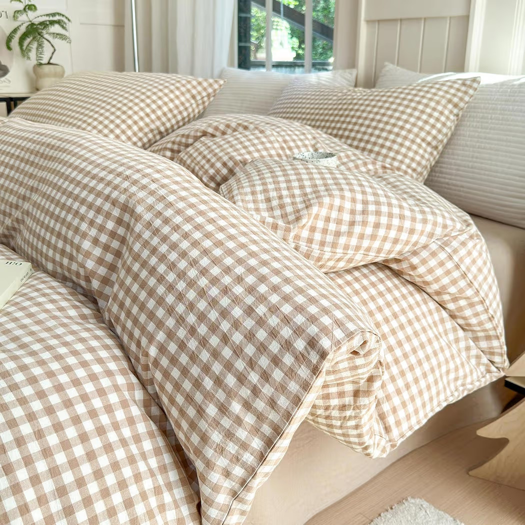 LifeTB Comforter Set Twin XL Tan Beige Gingham Plaid Checkered Pattern 3 Pieces with 2 Pillowcase... | Amazon (US)